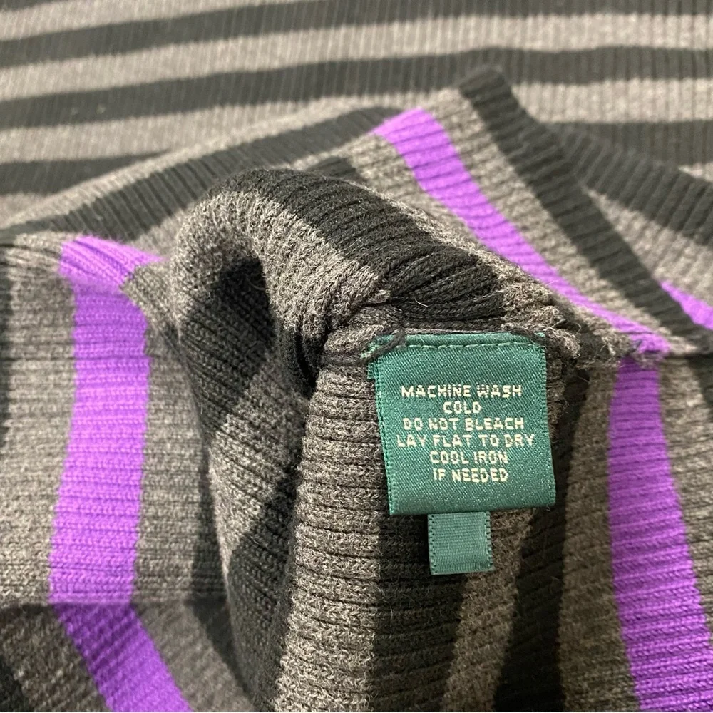 Lauren Ralph Lauren Purple and Black Striped Sweater‎ 3 Shoulder Gold Buttons XL